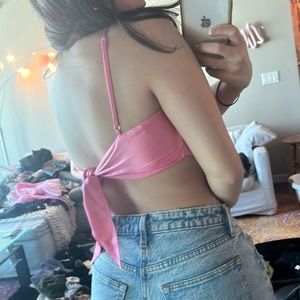 hot pink satin crop tank